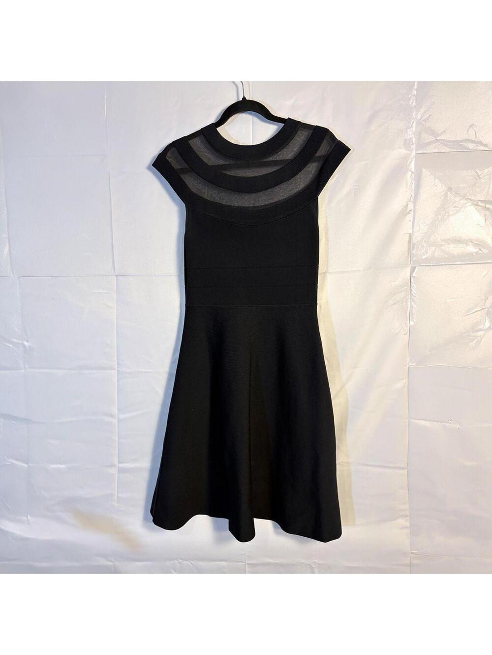 Eliza J Black Mesh Yoke Fit and Flare Dress, M